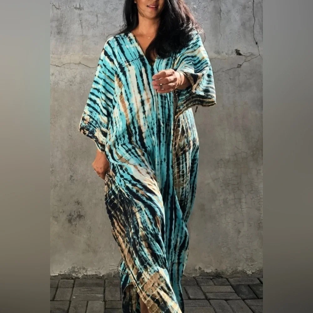 Jenny Elegant Bohemian Kaftan Maxi Dress Swimsuit Coverup - Picture 6 of 13